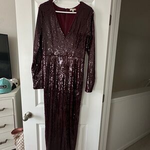 Elegant Burgundy Sequin jumpsuit